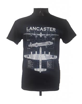 Lancaster Blueprint Design T-Shirt Black LARGE DISCONTINUED - Click Image to Close