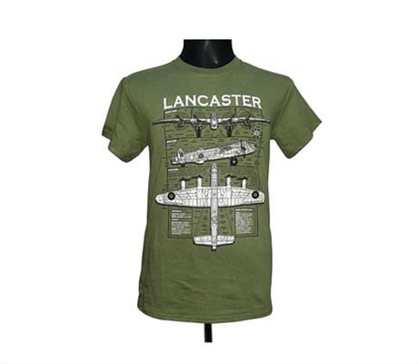 Lancaster Blueprint Design T-Shirt Olive Green SMALL - Click Image to Close
