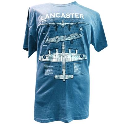 Lancaster Blueprint Design T-Shirt Blue X-LARGE - Click Image to Close