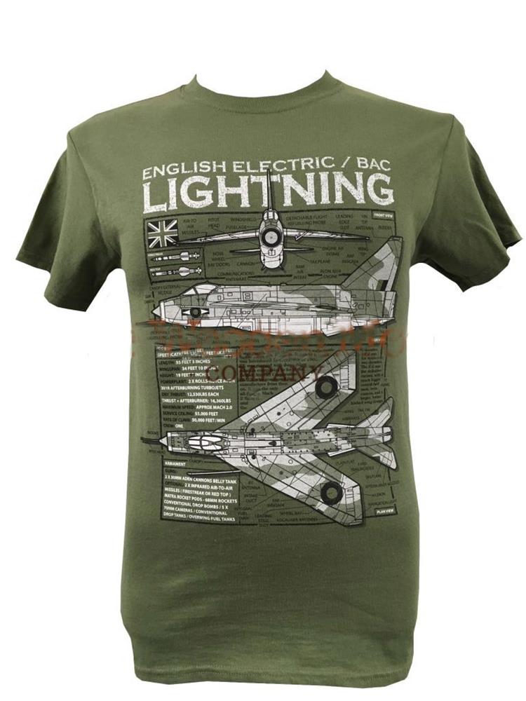 English Electric/BAC Lightning Blueprint Design T-Shirt Olive Green LARGE - Click Image to Close