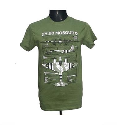 De Havilland DH.98 Mosquito Blueprint Design T-Shirt Olive Green LARGE - Click Image to Close