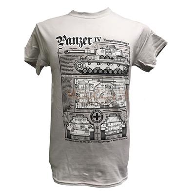 Panzer IV WW2 Tank Blueprint Design T-Shirt Grey SMALL - Click Image to Close