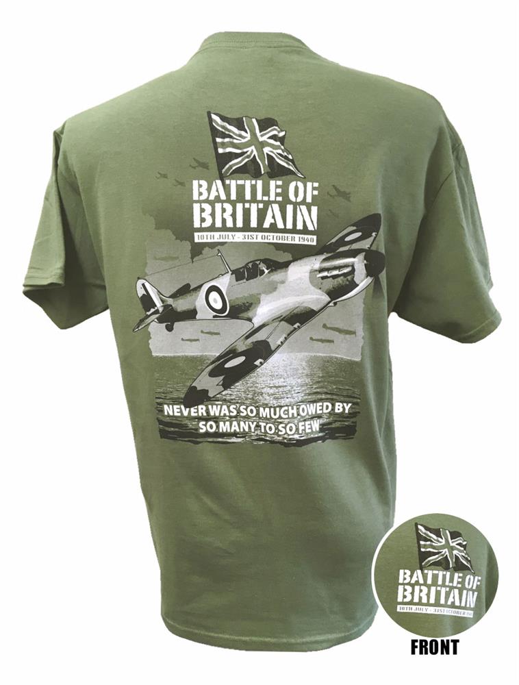 Spitfire Battle Of Britain Action T-Shirt Olive Green MEDIUM - Click Image to Close