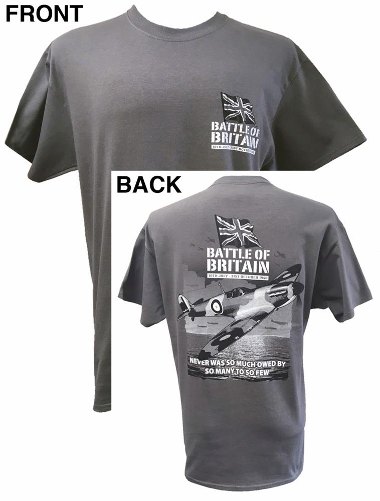 Spitfire Battle Of Britain Action T-Shirt Grey MEDIUM - Click Image to Close