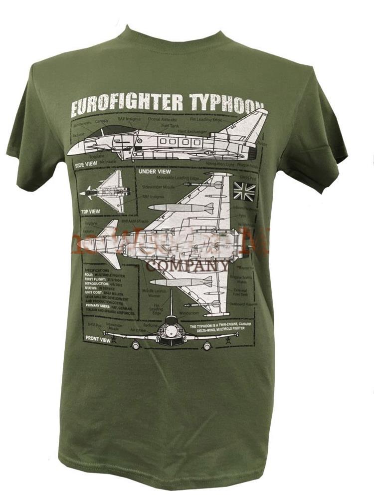 Eurofighter Typhoon Blueprint Design T-Shirt Olive Green LARGE - Click Image to Close