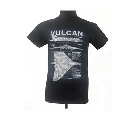 Avro Vulcan Blueprint Design T-Shirt Black LARGE - Click Image to Close