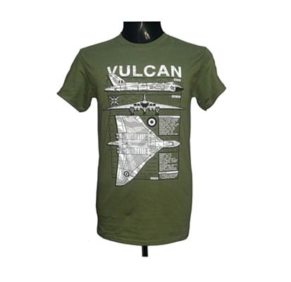Avro Vulcan Blueprint Design T-Shirt Olive Green LARGE - Click Image to Close