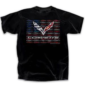 Corvette Car Flag T-Shirt Black LARGE