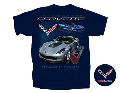 Corvette C7 Z06 Designed To Dominate T-Shirt Navy Blue LARGE