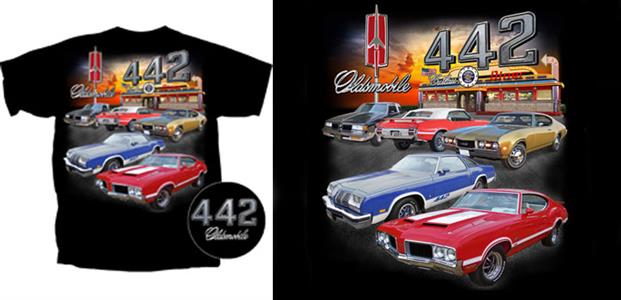 Oldsmobile 442 Diner T-Shirt Black SMALL - Click Image to Close
