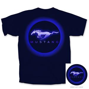 Ford Mustang Circle Glow Logo T-Shirt Blue LARGE