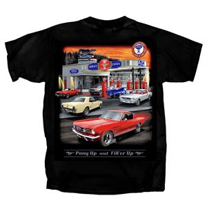 Ford Mustang Sunset Gas Station T-Shirt Black LARGE