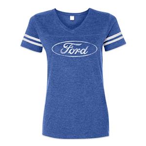 Ford Oval Striped Football-Style T-Shirt Blue LADIES MEDIUM
