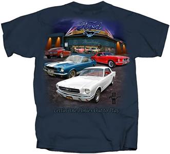 Ford Mustang 1964-69 Showroom T-Shirt Blue 2X-LARGE