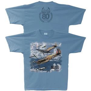 Battle Of Britain Spitfire 80th Anniversary T-Shirt Blue 2X-LARGE