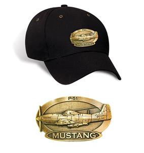 P-51 Mustang Brass Badge Cap Black