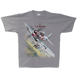 P-51 Mustang Flight T-Shirt Silver/Grey 2X-LARGE