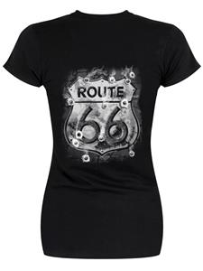 Route 66 Sign With Bullet Holes T-Shirt Black LADIES 2X-LARGE