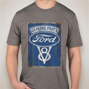 Ford V8 Genuine Parts Vintage Sign T-Shirt Grey SMALL - Click Image to Close