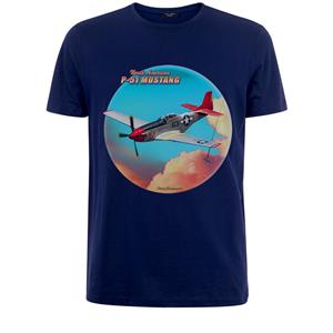 North American P-51 Mustang Clouds T-Shirt Navy Blue LARGE