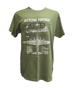 B-17 Flying Fortress Blueprint Design T-Shirt Olive Green 2X-LARGE