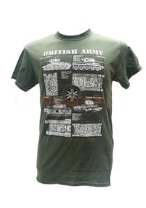 British Army Tanks Blueprint Design T-Shirt Olive Green LARGE