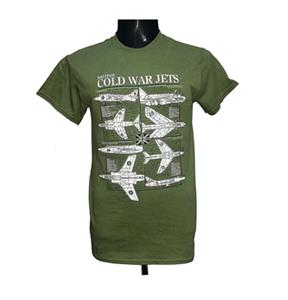 British Cold War Jets Blueprint Design T-Shirt Olive Green 2X-LARGE