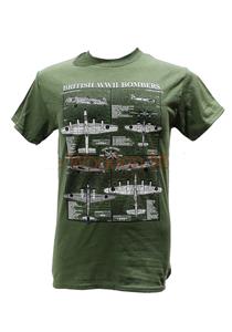 British WWII Bombers Blueprint Design T-Shirt Olive Green MEDIUM