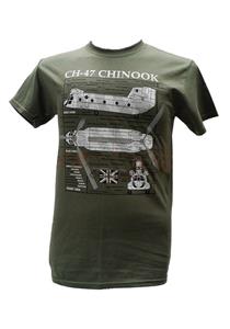 CH-47 Chinook Helicopter Blueprint Design T-Shirt Olive Green LARGE