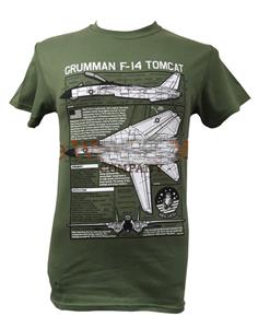 Grumman F-14 Tomcat Blueprint Design T-Shirt Olive 2X-LARGE