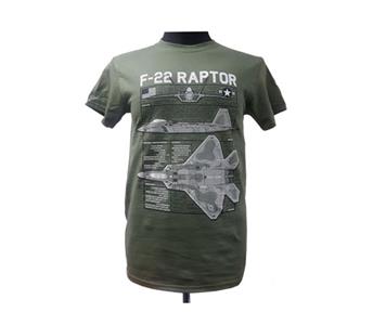 Lockheed Martin F-22 Raptor Blueprint Design T-Shirt Olive LARGE