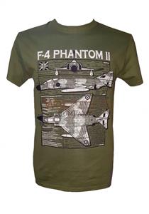 F-4 Phantom II Blueprint Design T-Shirt Olive Green 2X-LARGE