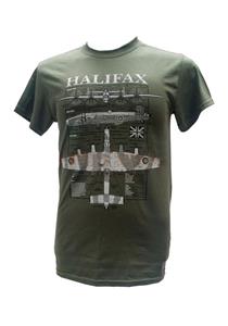 Handley Page Halifax Blueprint Design T-Shirt Olive Green MEDIUM
