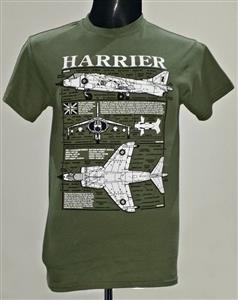 Hawker Siddeley Harrier Blueprint Design T-Shirt Olive Green MEDIUM