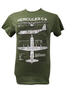 Lockheed C-130 Hercules Blueprint Design T-Shirt Olive Green LARGE