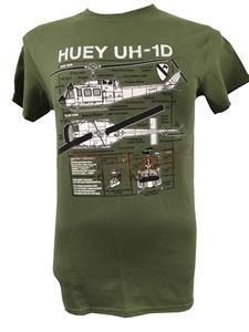 Huey UH-1D Helicopter Blueprint Design T-Shirt Olive Green SMALL