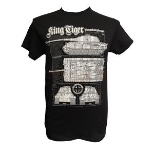King Tiger WW2 Tank Blueprint Design T-Shirt Black LARGE