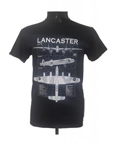 Lancaster Blueprint Design T-Shirt Black LARGE DISCONTINUED