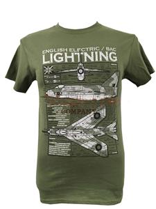 English Electric/BAC Lightning Blueprint Design T-Shirt Olive Green 2X-LARGE