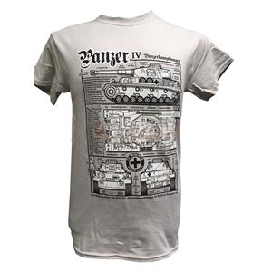 Panzer IV WW2 Tank Blueprint Design T-Shirt Grey 2X-LARGE