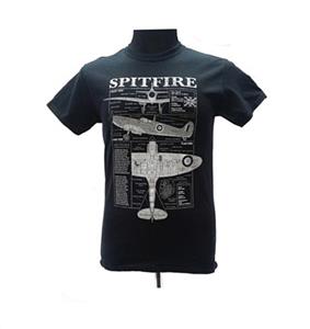 Spitfire Blueprint Design T-Shirt Black LARGE