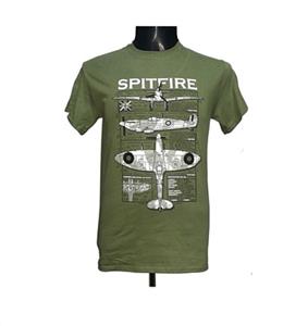 Spitfire Blueprint Design T-Shirt Olive Green 2X-LARGE