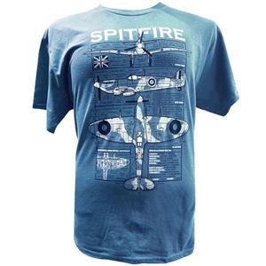 Spitfire Blueprint Design T-Shirt Blue SMALL