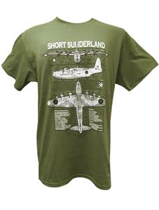Short Sunderland S.25 Blueprint Design T-Shirt Olive Green MEDIUM