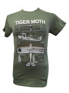 Tiger Moth Blueprint Design T-Shirt Olive Green LARGE