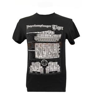 Tiger WW2 Tank Blueprint Design T-Shirt Black 2X-LARGE