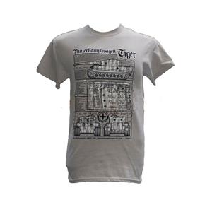 Tiger WW2 Tank Blueprint Design T-Shirt Grey 2X-LARGE