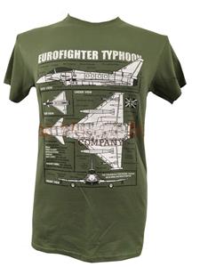 Eurofighter Typhoon Blueprint Design T-Shirt Olive Green LARGE