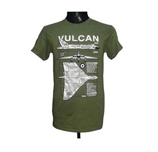 Avro Vulcan Blueprint Design T-Shirt Olive Green LARGE